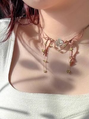 Fluorite macrame collarbone necklace