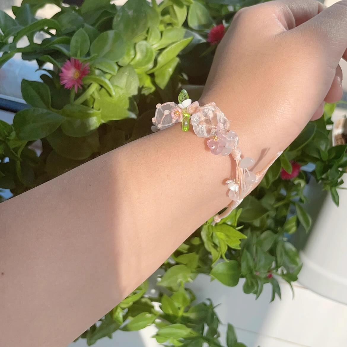 clear crystal and rose quartz bracelet (3)