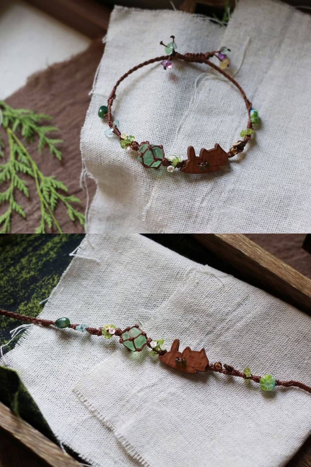cute cat green fluorite macrame bracelet dewberryart (2)