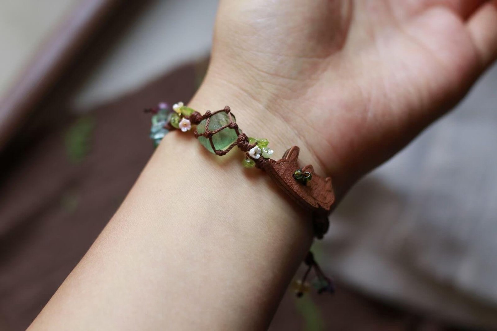 cute cat green fluorite macrame bracelet dewberryart (4)