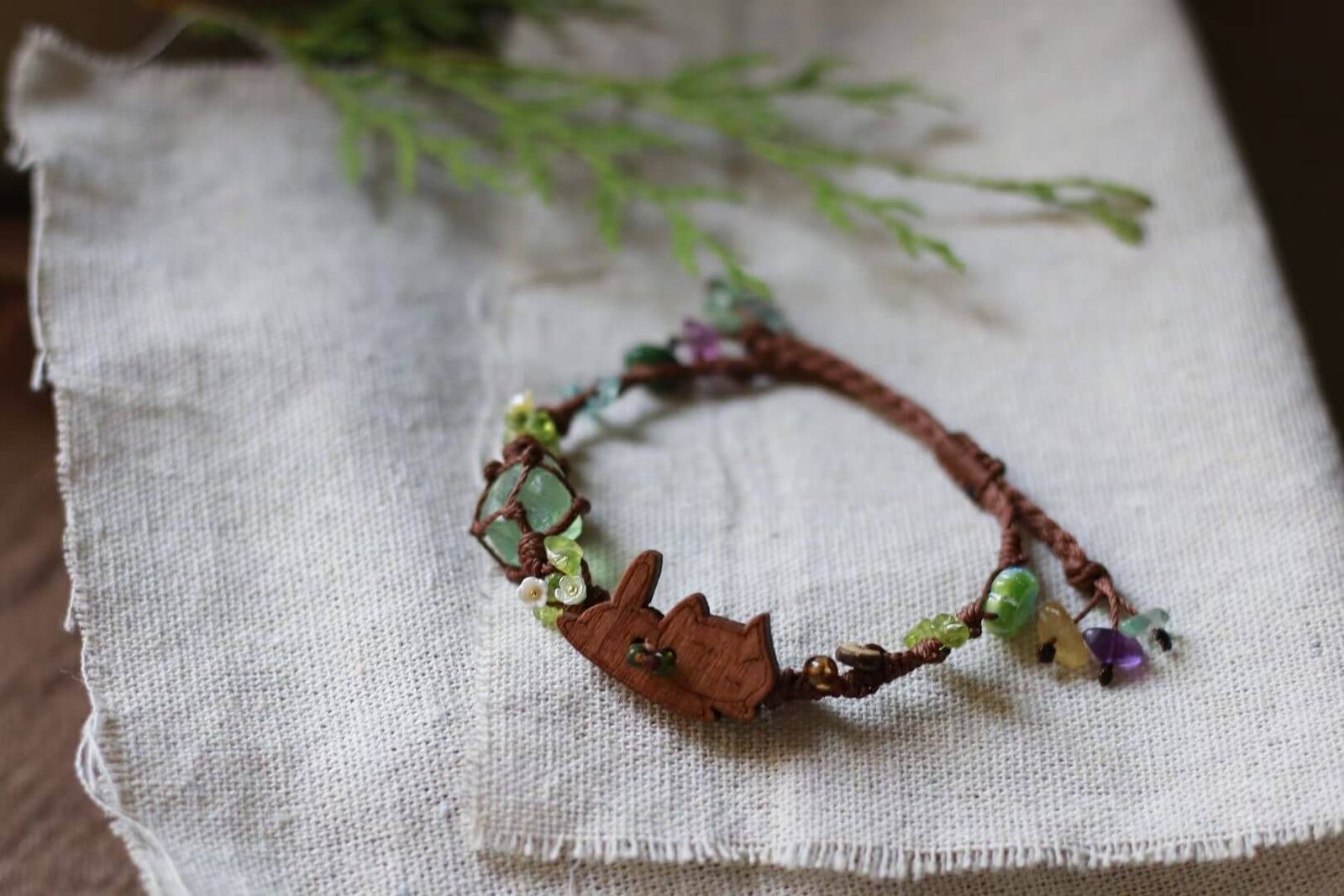 cute cat green fluorite macrame bracelet dewberryart (5)