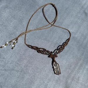 double terminated clear quartz macrame necklace