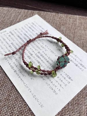 green fluorite and peridot double-strand woven bracelet (1)