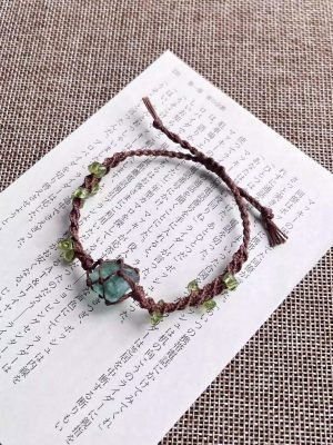 green fluorite and peridot double-strand woven bracelet (2)