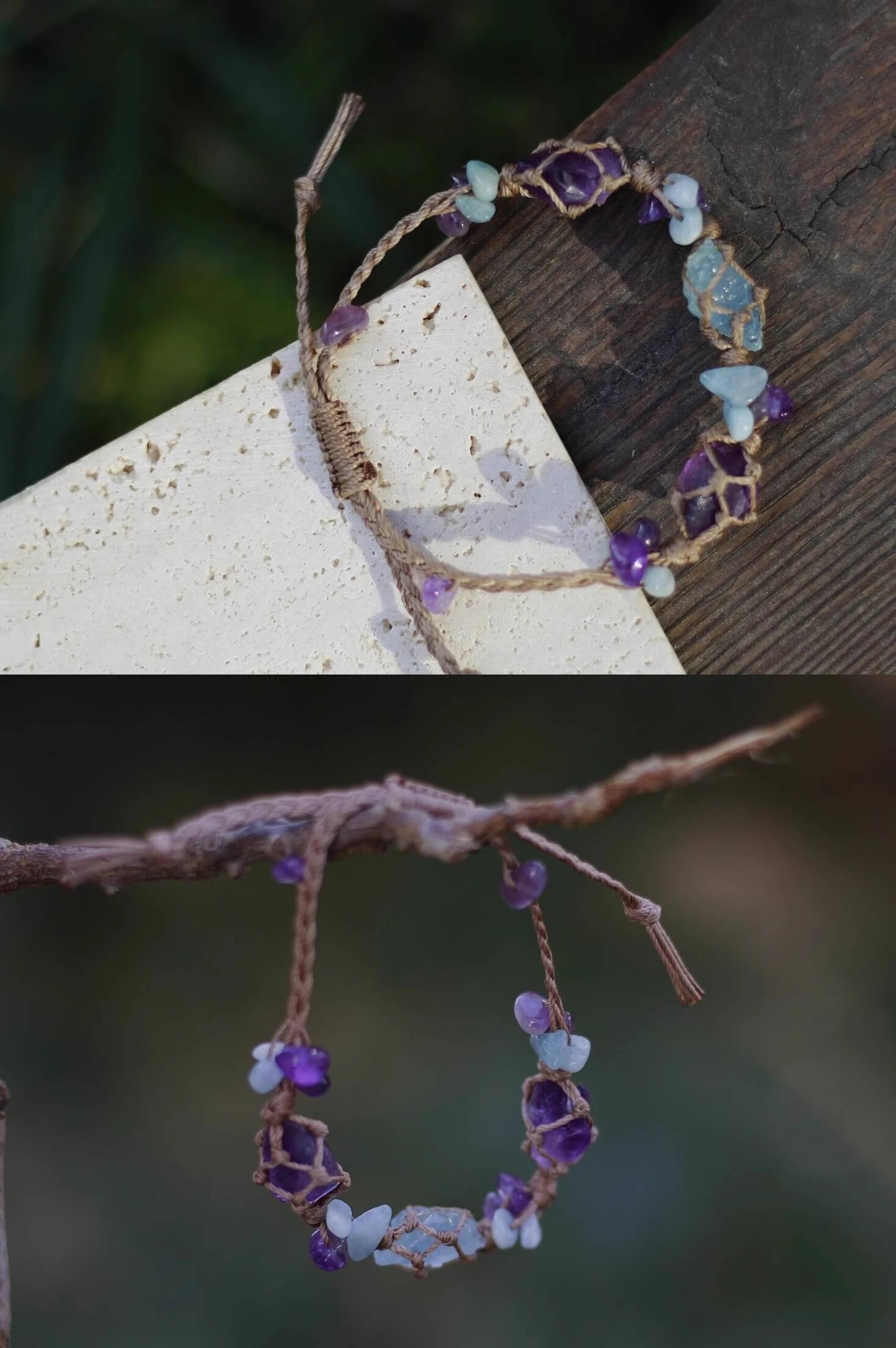 minimalist amethyst and aquamarine woven bracelet (1)