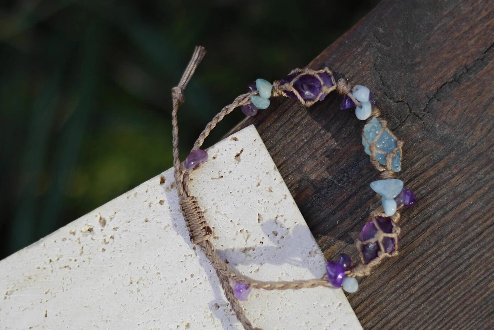 minimalist amethyst and aquamarine woven bracelet (5)