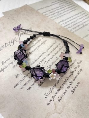 raw amethyst macrame bracelet dewberryart (1)