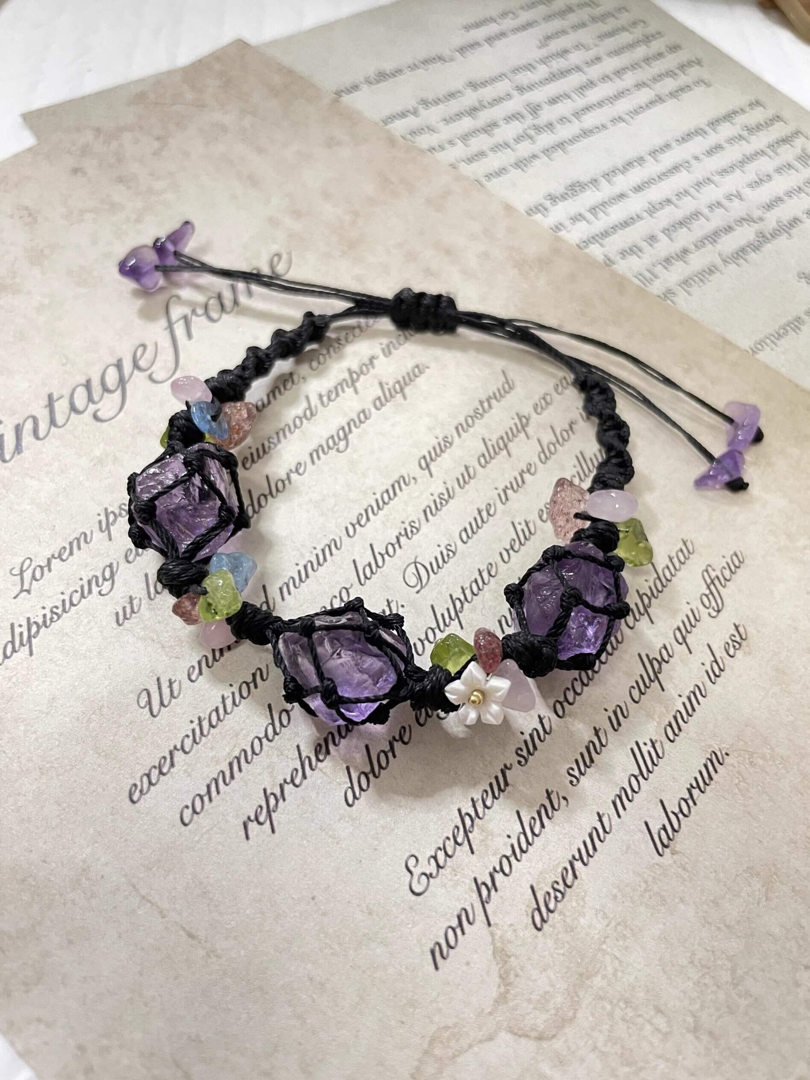 raw amethyst macrame bracelet dewberryart (1)