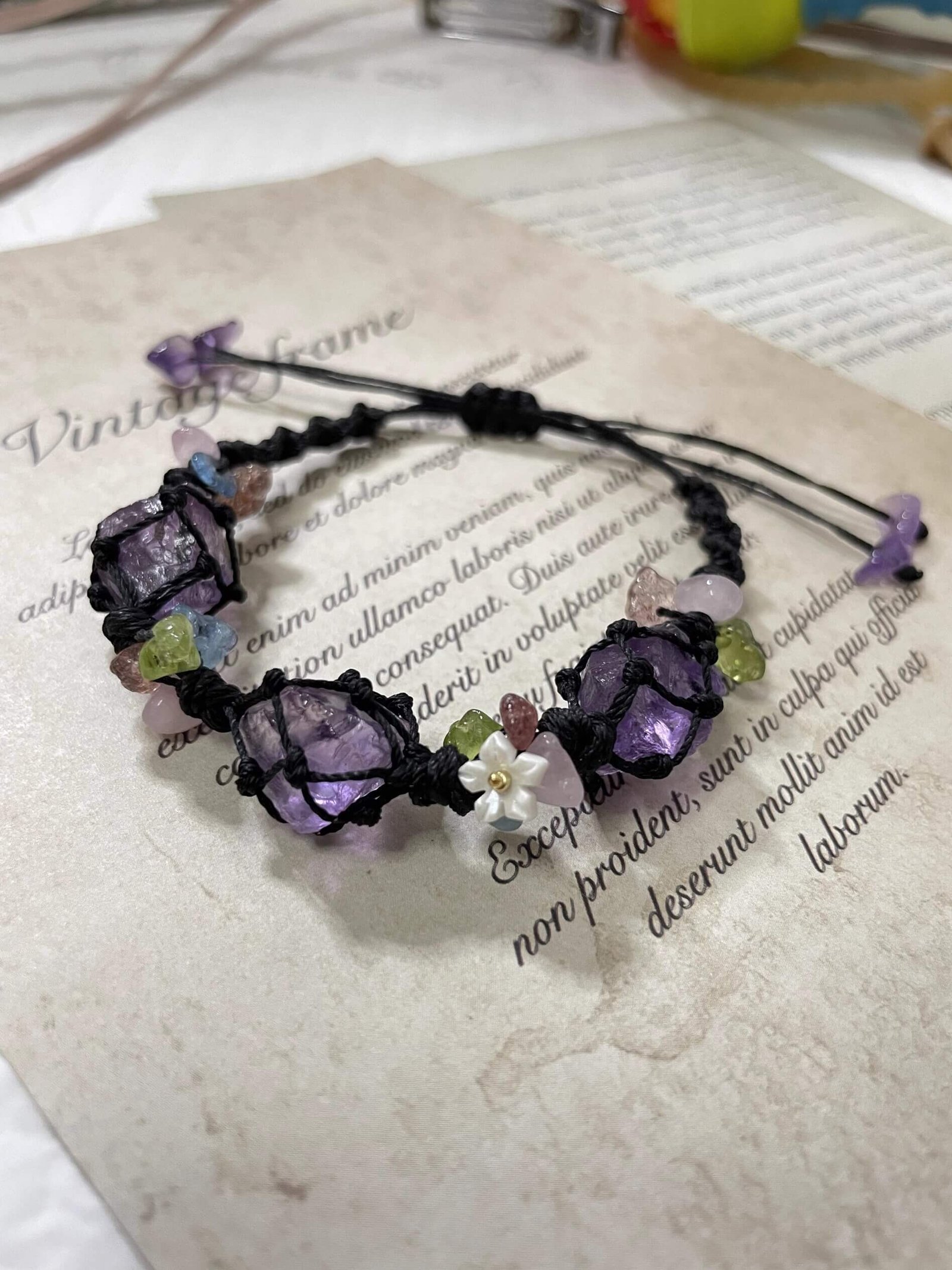 raw amethyst macrame bracelet dewberryart (2)