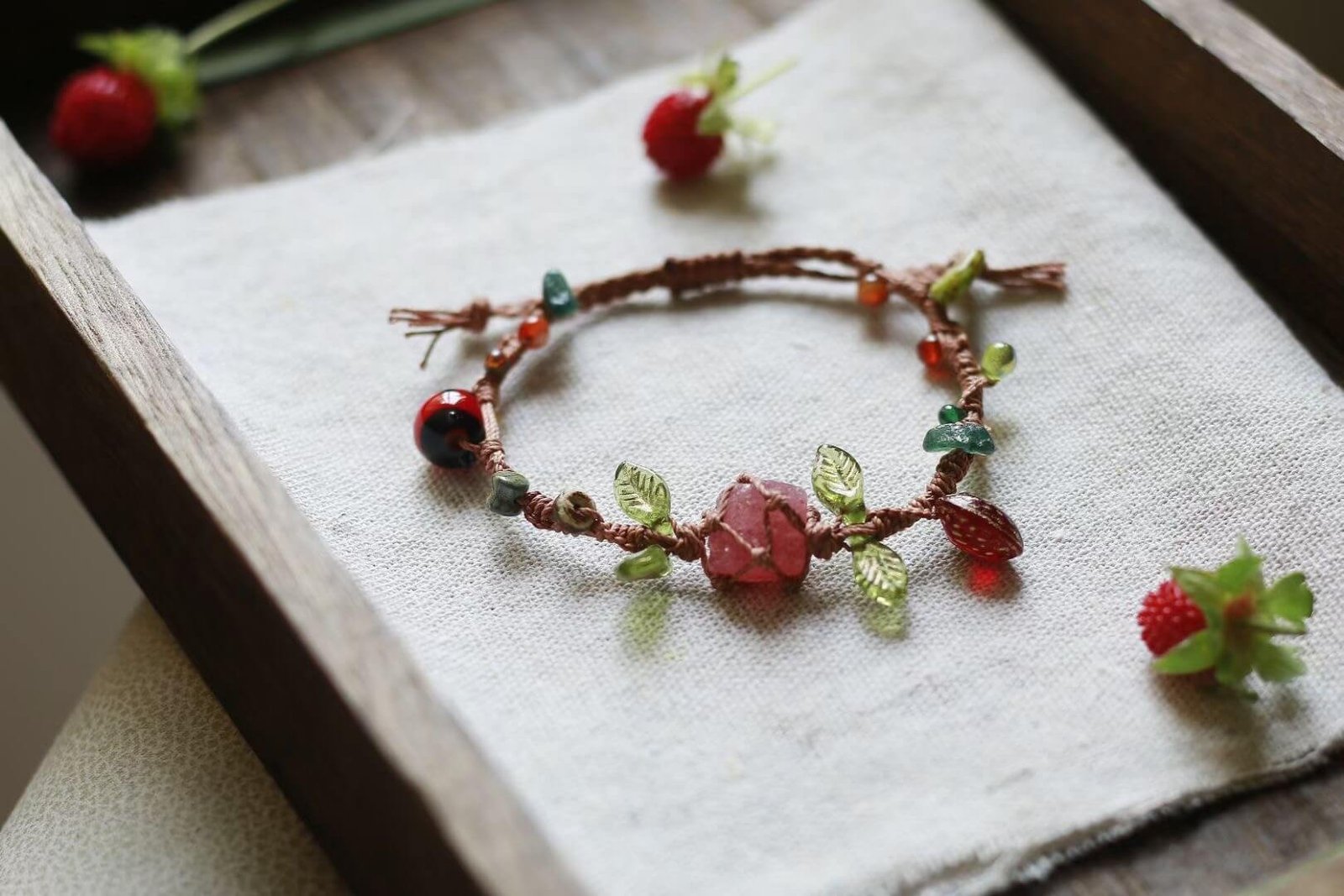 strawberry quartz forest fairy bracelet (1)