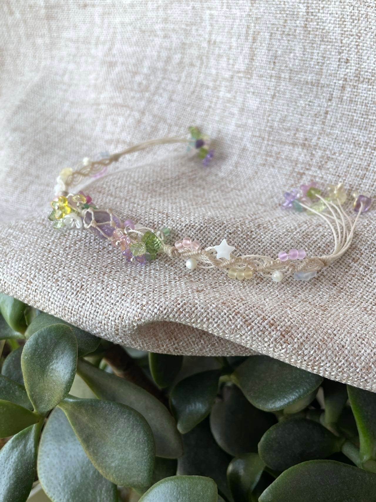 amethyst flower knitted bracelet