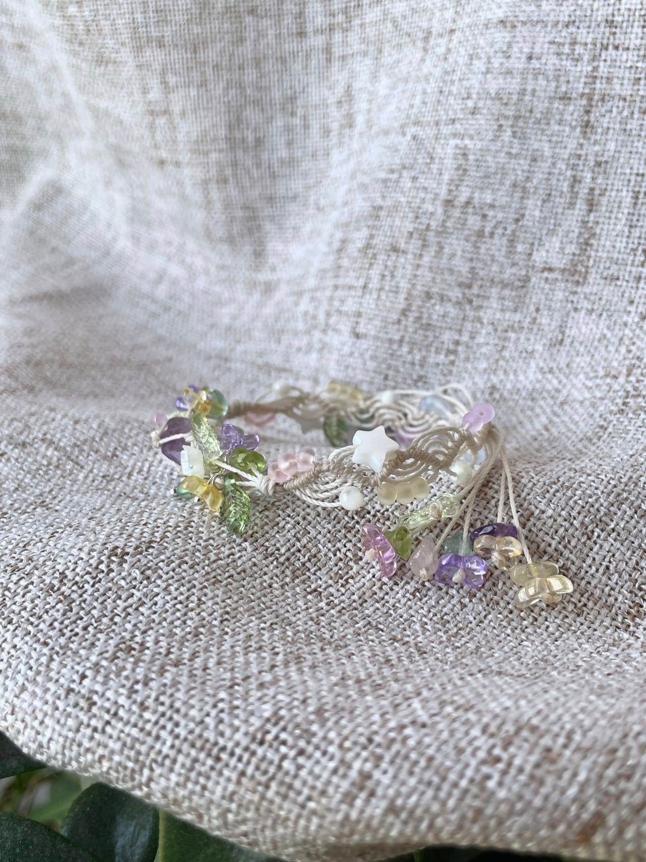 amethyst flower knitted bracelet
