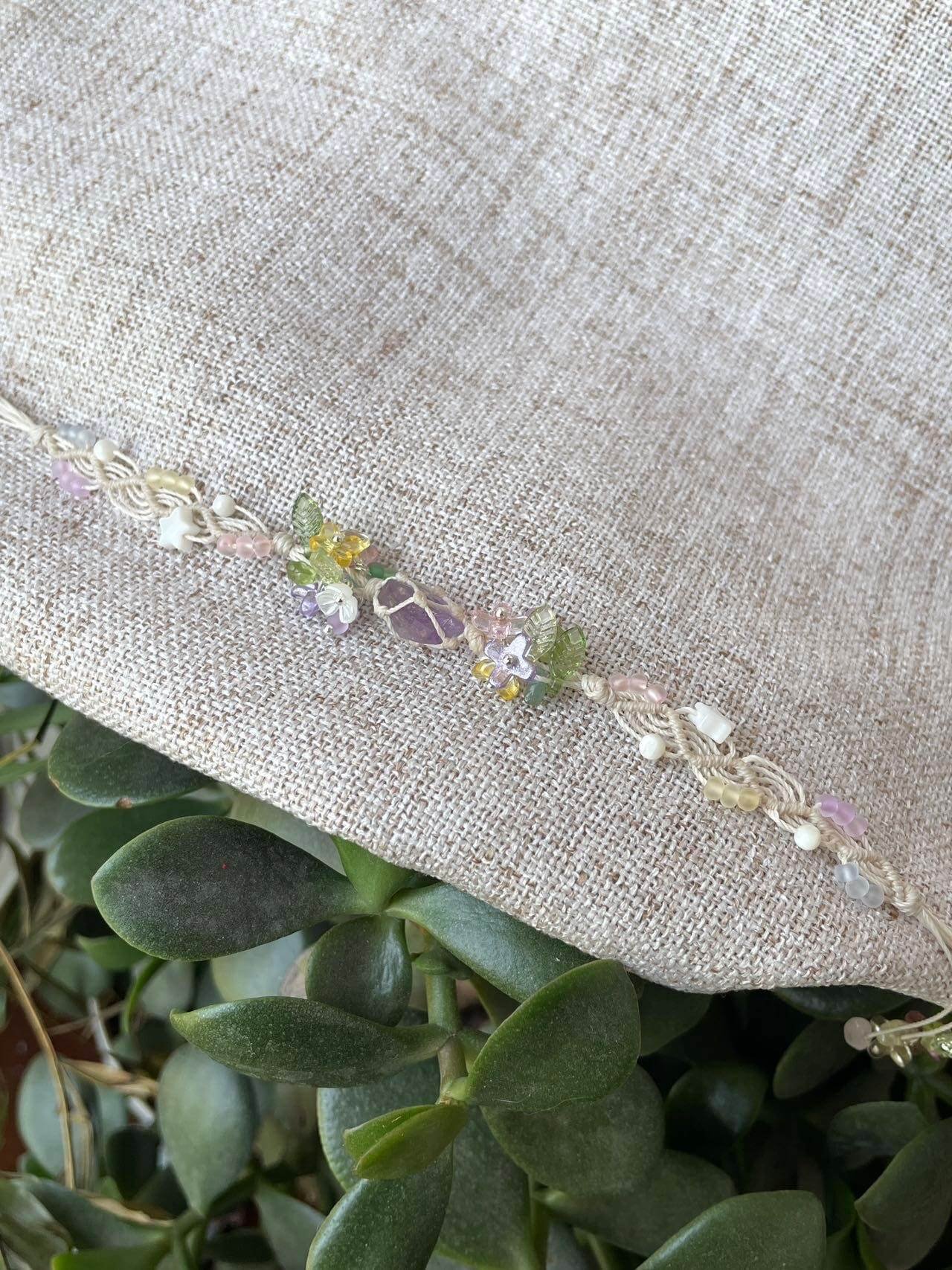 amethyst flower knitted bracelet