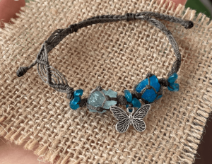 aquamarine and blue apatite knitted bracelet