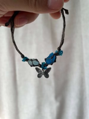 aquamarine and blue apatite knitted bracelet