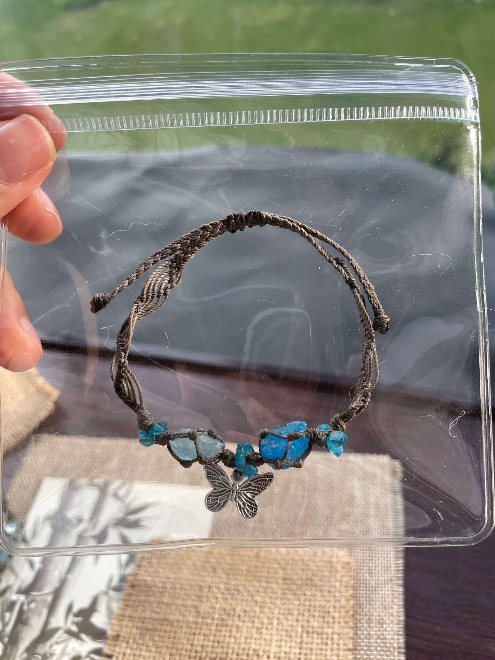 aquamarine and blue apatite knitted bracelet