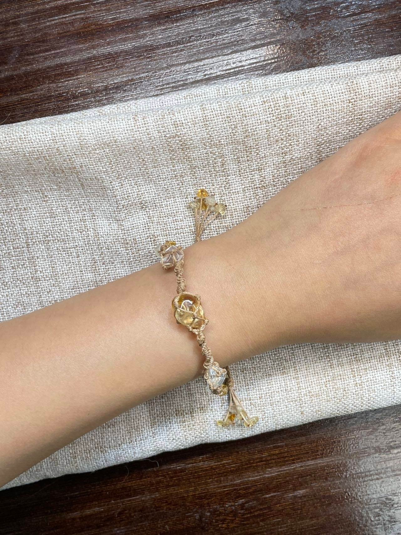 clear quartz and citrine knitted bracelet