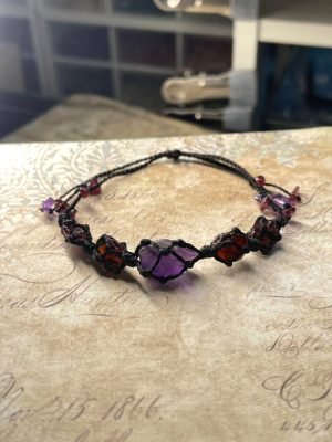 garnet and amethyst woven bracelet