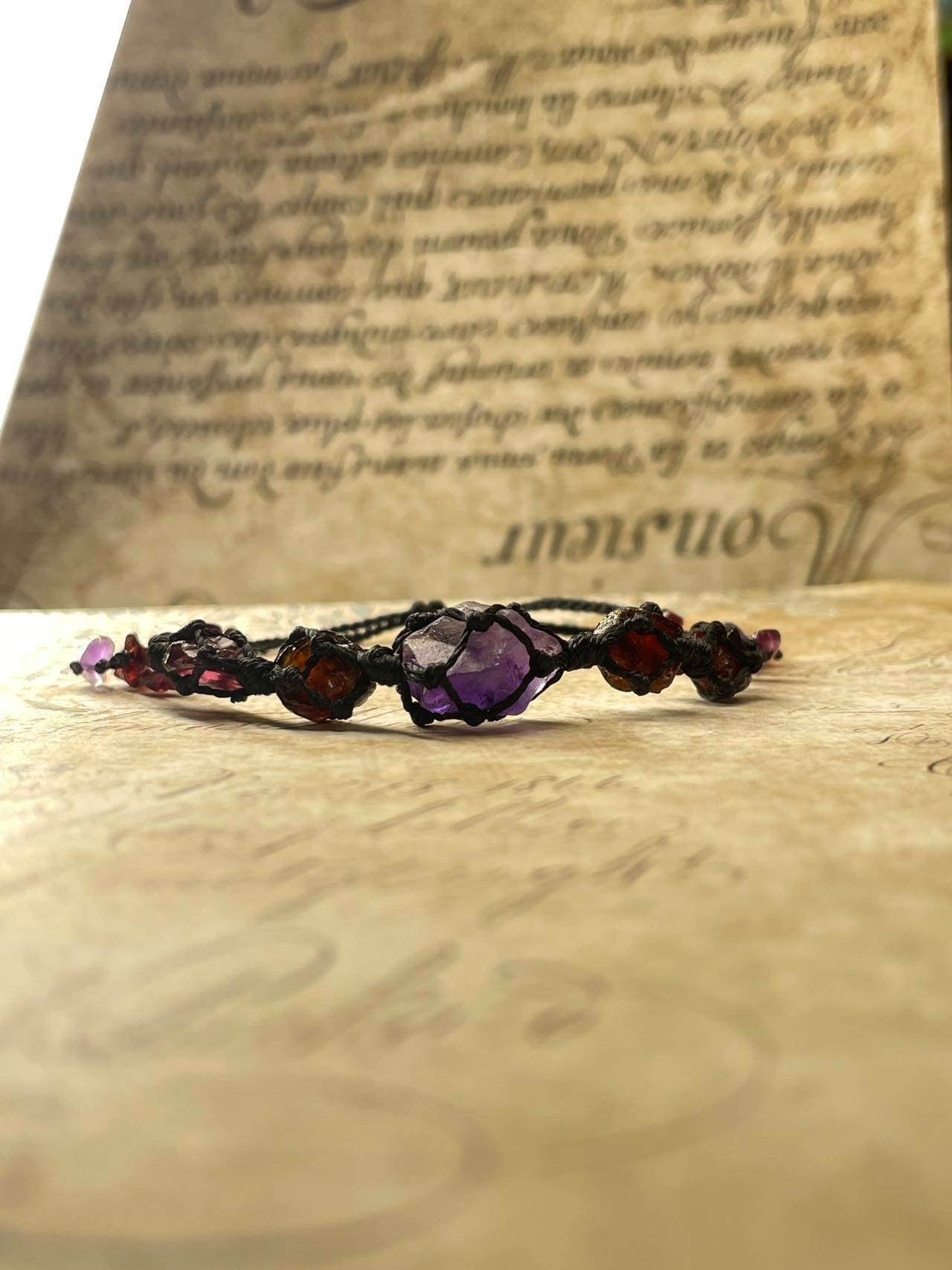 garnet and amethyst woven bracelet