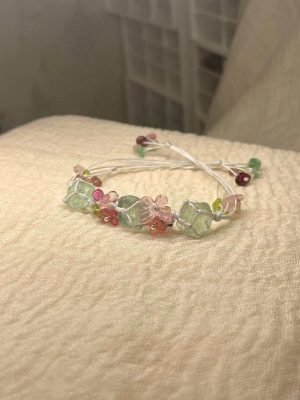 green fluorite flower woven bracelet