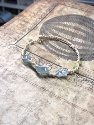 minimalist aquamarine knitted bracelet