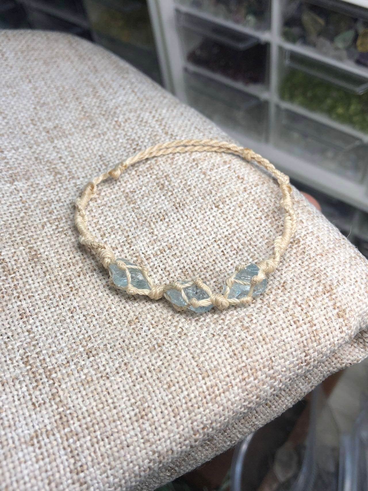 minimalist aquamarine woven bracelet