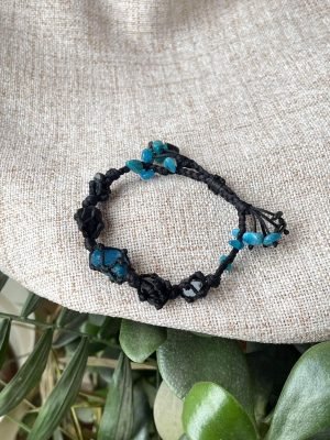 obsidian and apatite woven bracelet