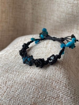 obsidian and apatite woven bracelet