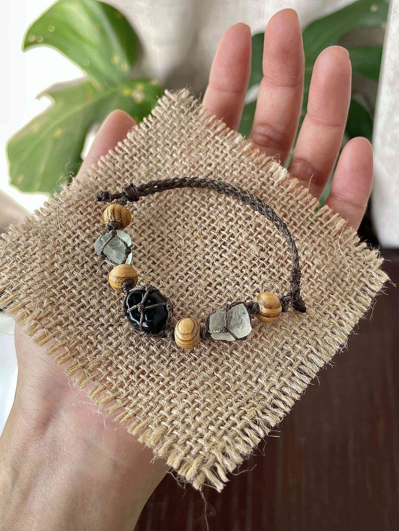 obsidian and green fluorite bracelet