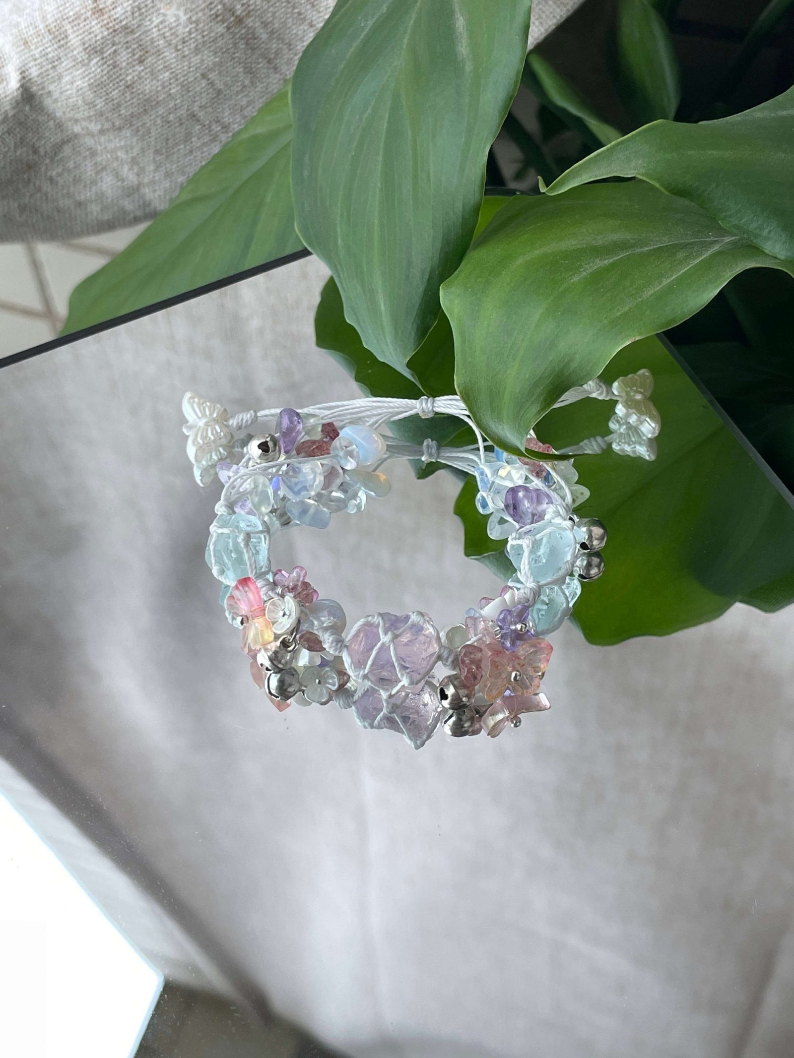 pink opal knitted bracelet