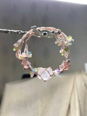 rose quartz strawberry quartz knitted bracelet