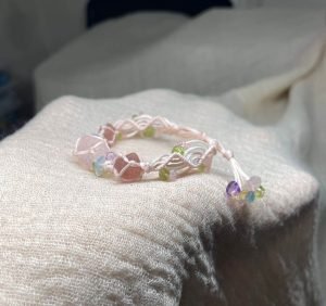 rose quartz strawberry quartz knitted bracelet