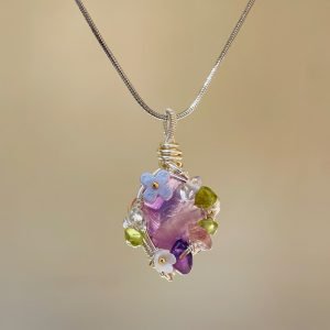 amethyst wire wrapped stone pendant