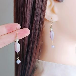 handcrafted real purple bellflower earrings