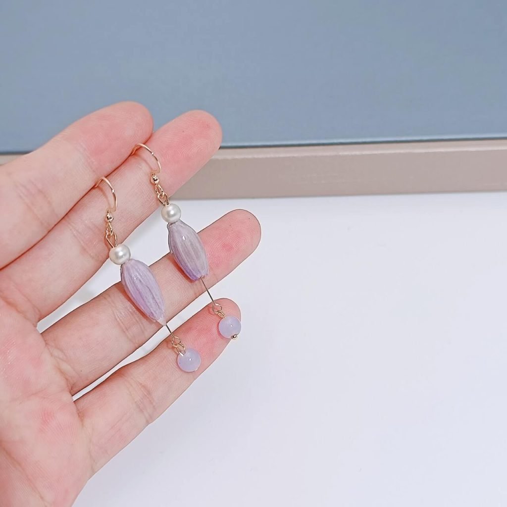 handcrafted real purple bellflower earrings