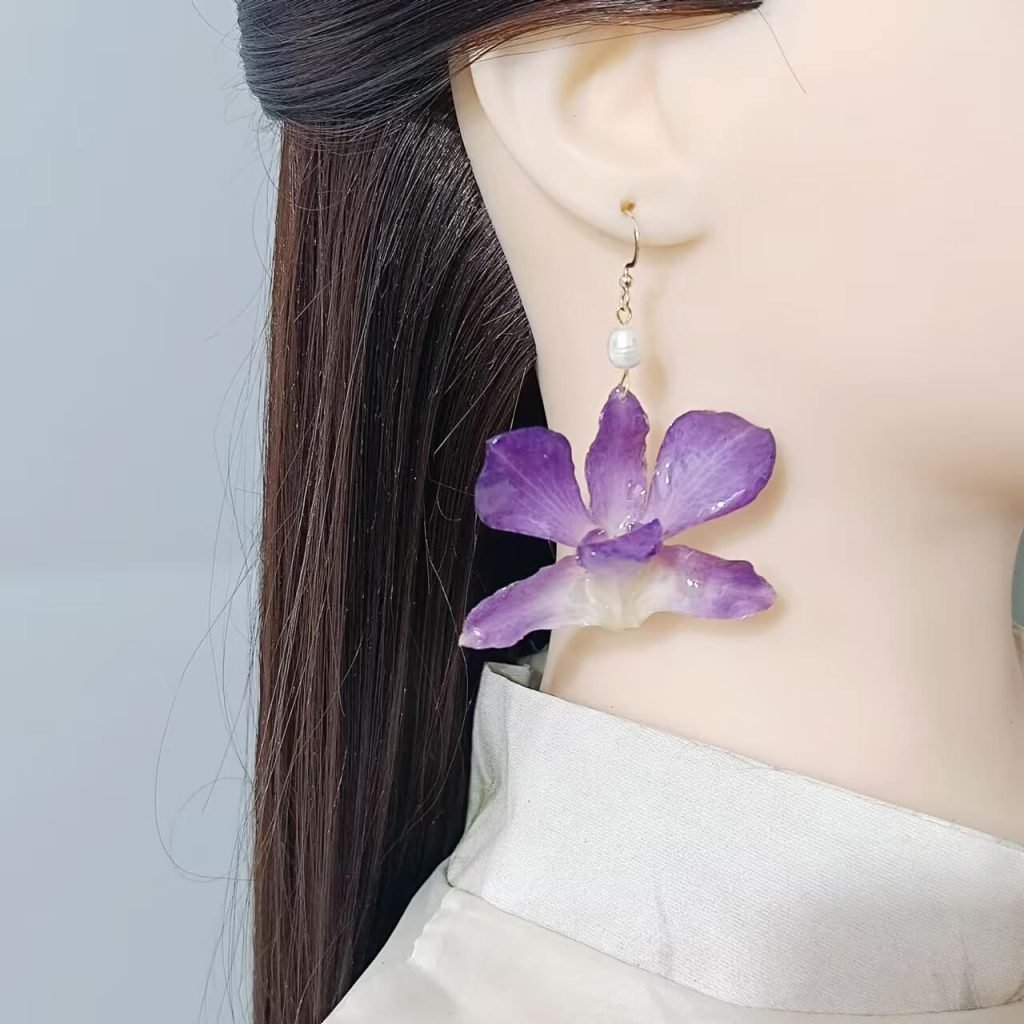 handmade orchid pearl earrings