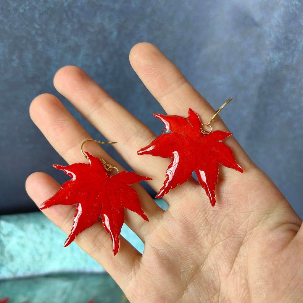 handmade real maple leaf earrings