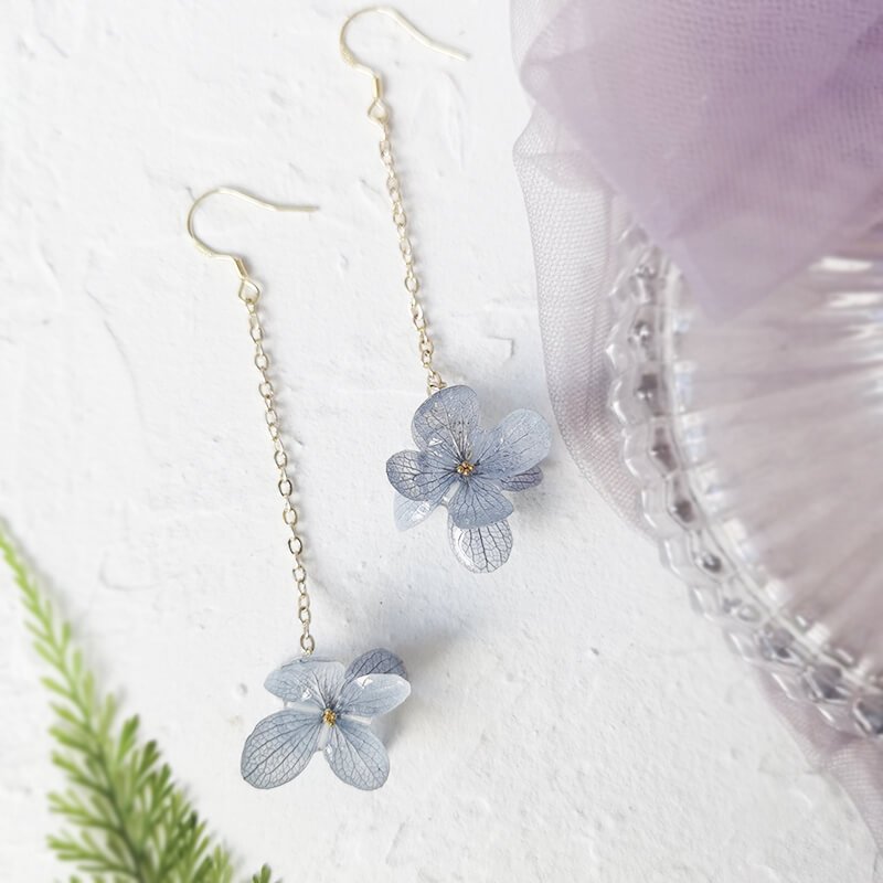 handmade hydrangea long drop earrings