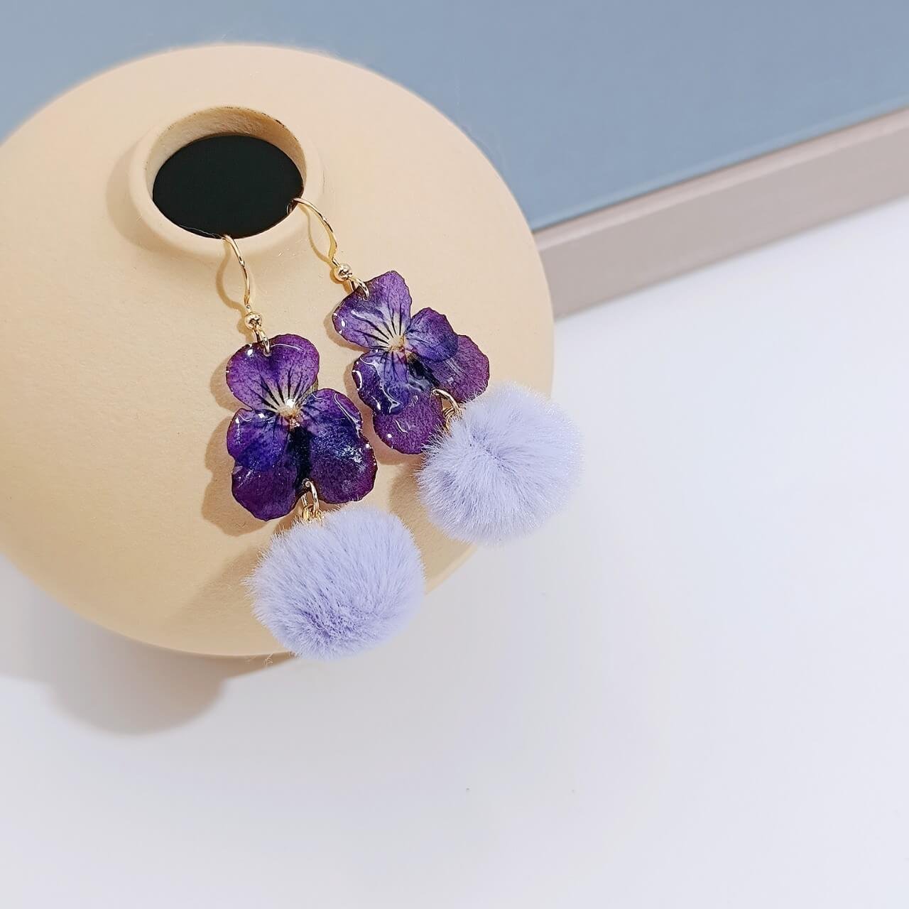 natural viola cornuta earrings