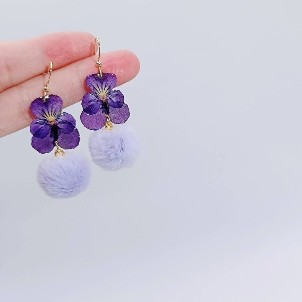 natural viola cornuta earrings