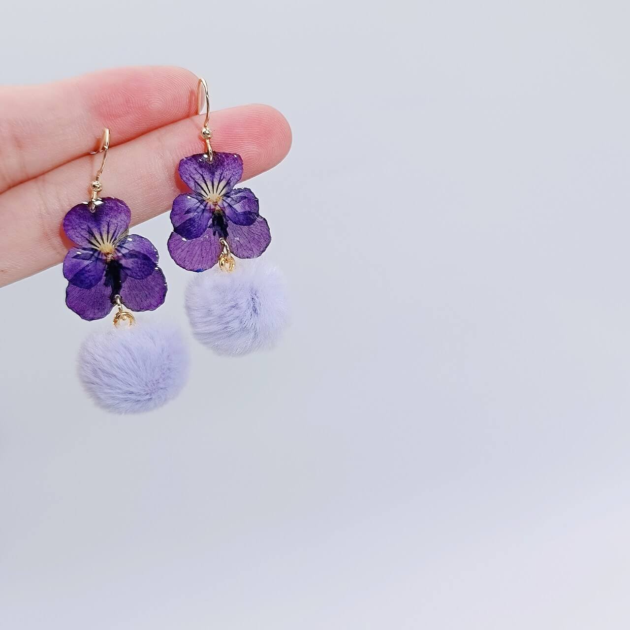 natural viola cornuta earrings
