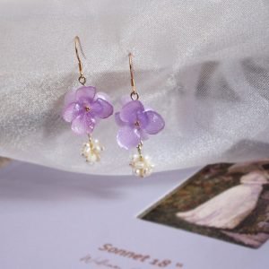 purple hydrangea hook earrings