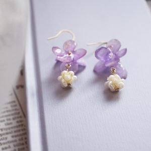 purple hydrangea hook earrings