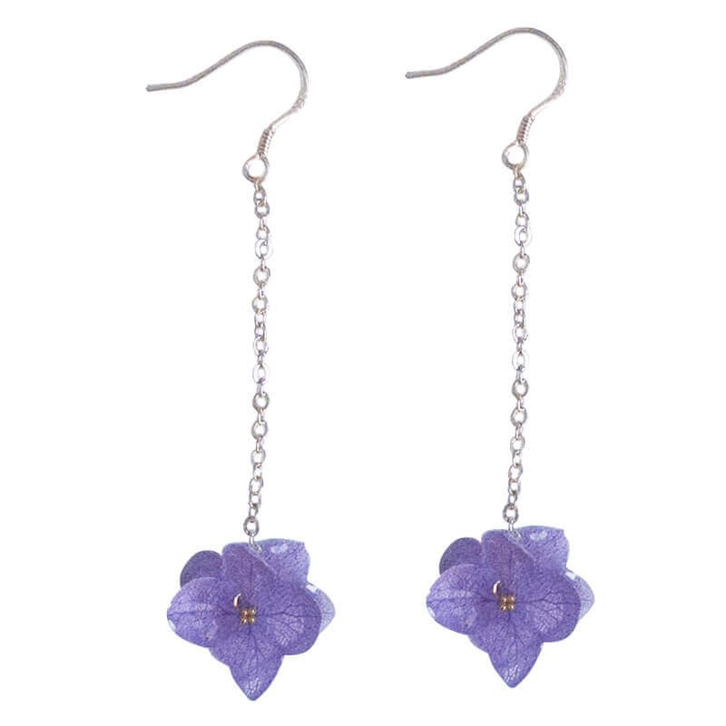 purple hydrangea long drop earrings