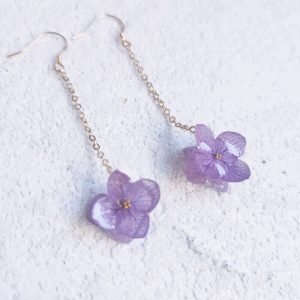 purple hydrangea long drop earrings