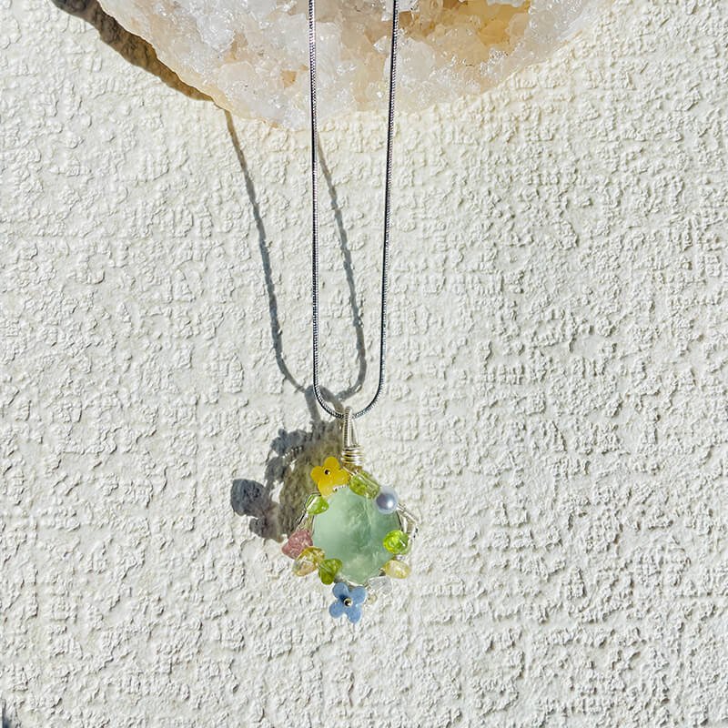 wire wrapped stone pendant Green Fluorite