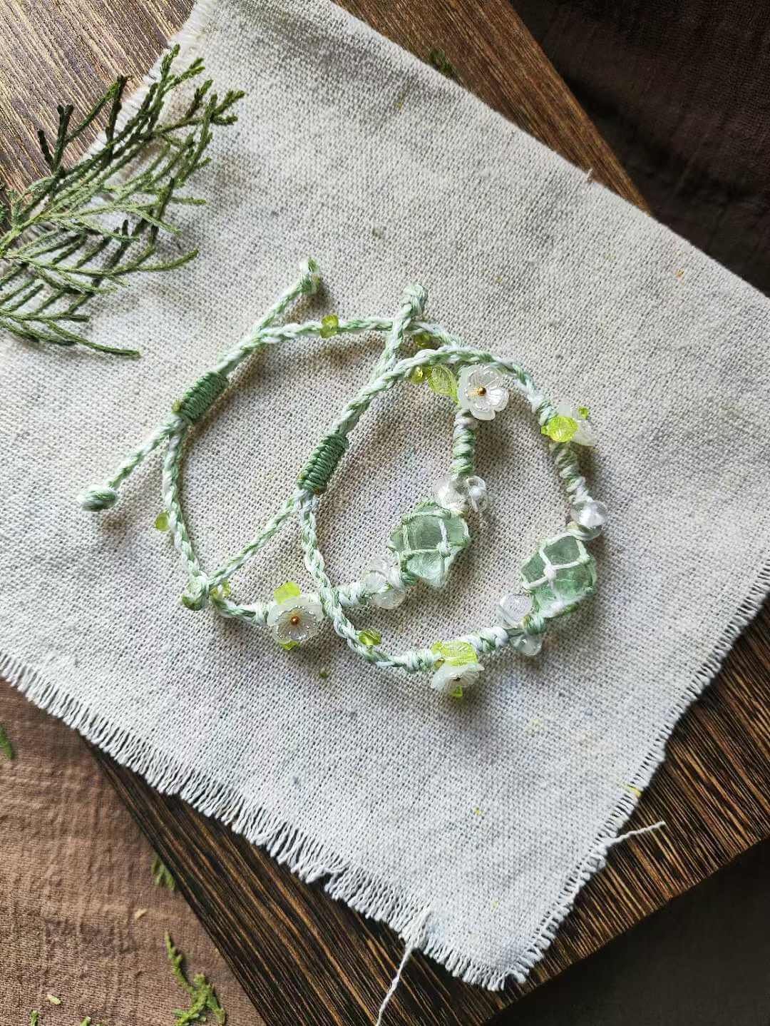 Green Fluorite Clear Quartz Peridot Chip Bracelet