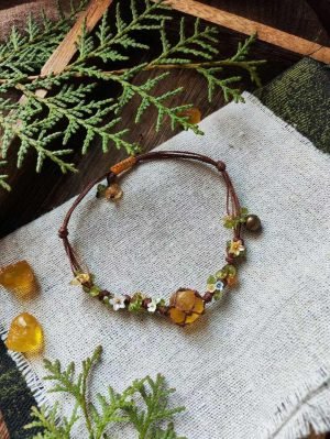 Yellow Fluorite Bracelet with Floral Charm
