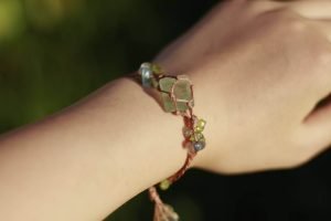 Green Fluorite Octahedron and Chip Bracelet