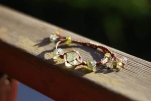 Green Fluorite Octahedron and Chip Bracelet